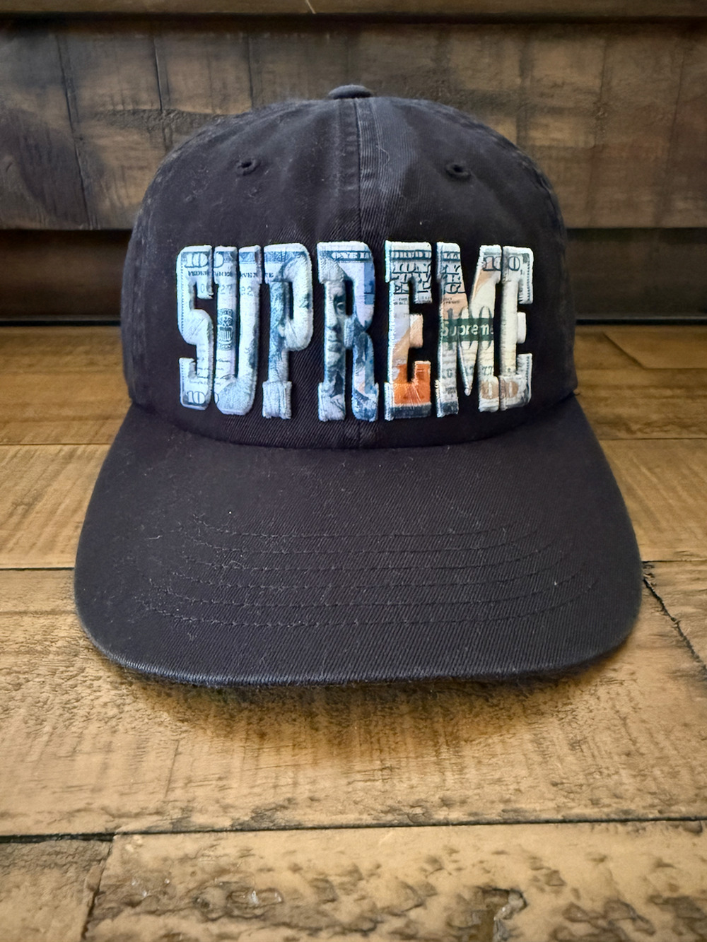 SUPREME Hat Cap Strap Back Mens One Size Black Money Baseball Hat Embroidered